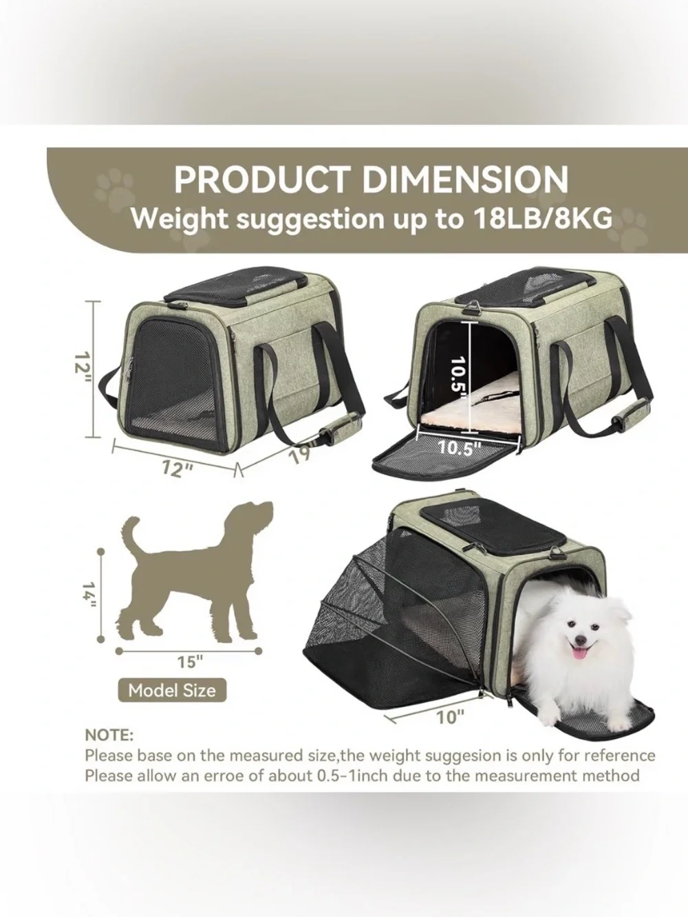 NWT. Collapsible Pet Carrier Bag in Taupe with Red Trim, Expandable